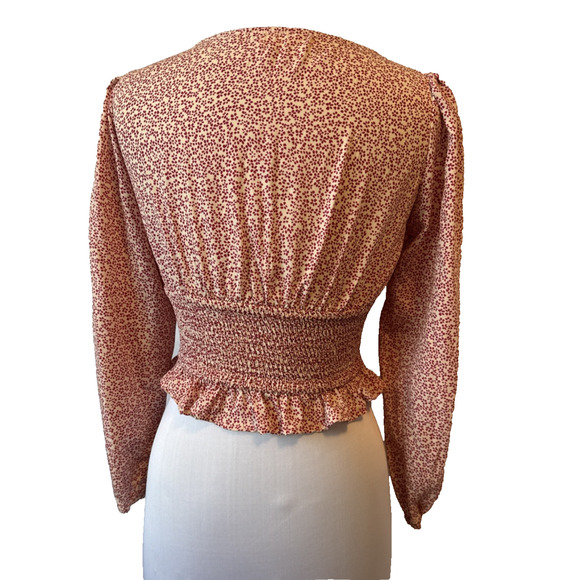 Machine Women’s S Cottagecore Milkmaid Floral Cropped Smocked Top Square Neck - Picture 3 of 9